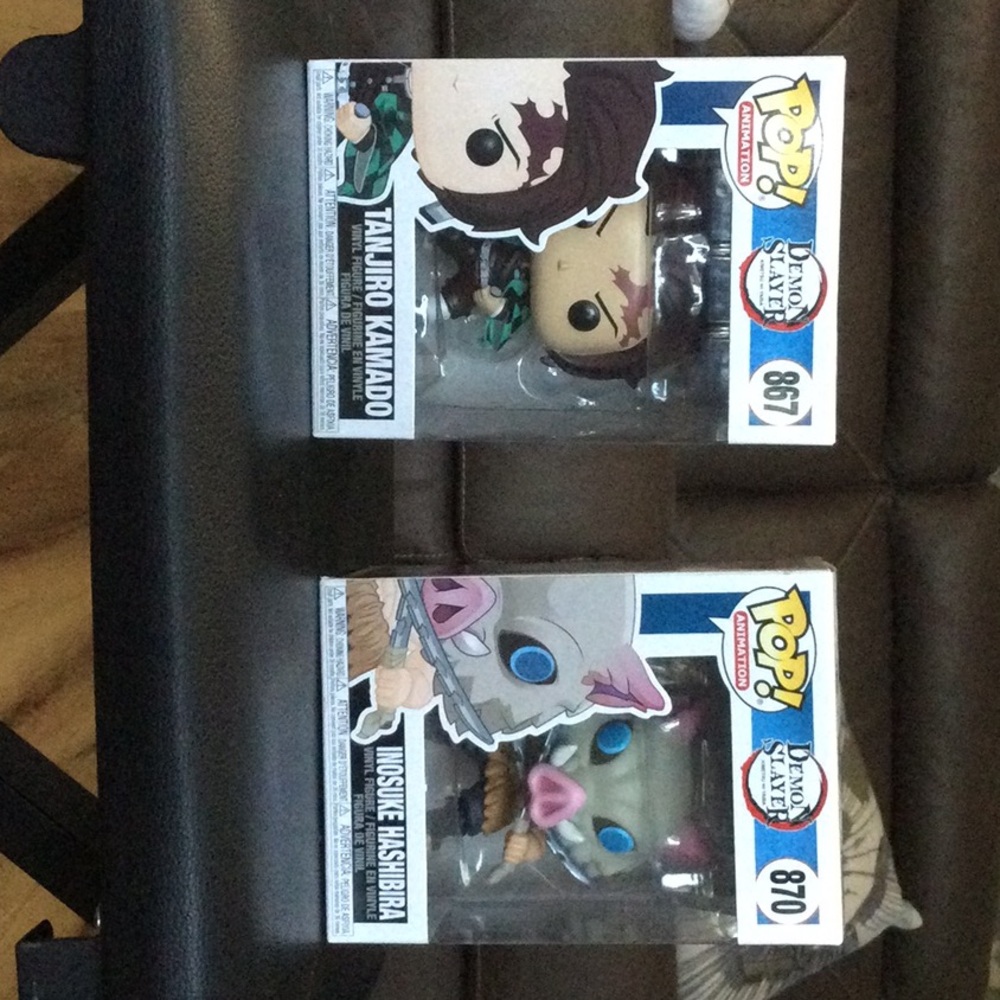 Tanjiro Kamado and Inosuke Hashibira Funko Pops, unopened